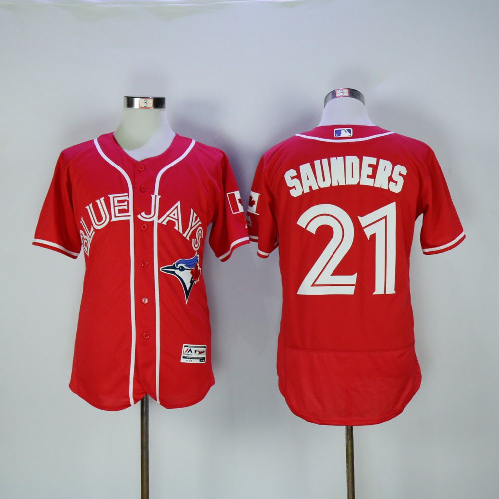 Men Toronto Blue Jays 21 Saunders Red MLB Jerseys